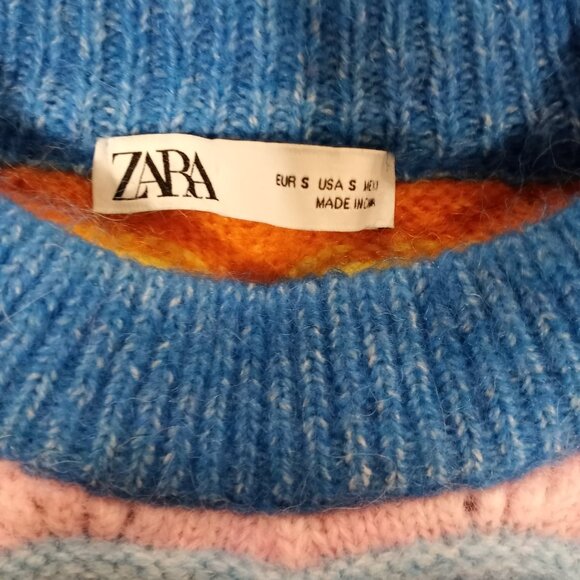 ZARA MULTI COLOURED SLEEVELESS VEST WOOL WOMEN SIZE S - Picture 3 of 7